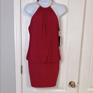 Laundry By Shelli Segal Red Pleated Halter Mini Dress